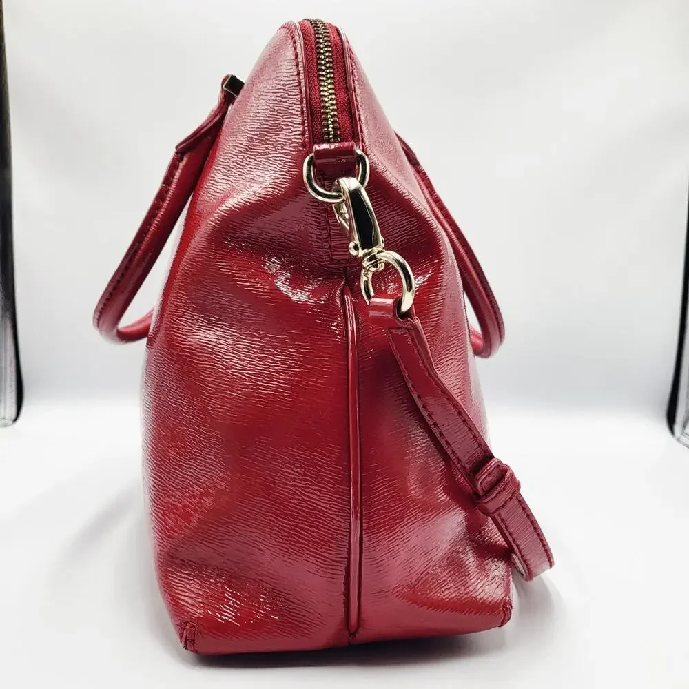 Kate Spade Cedar Street Margot Red Textured Patent Leather Dome Satchel Handbag